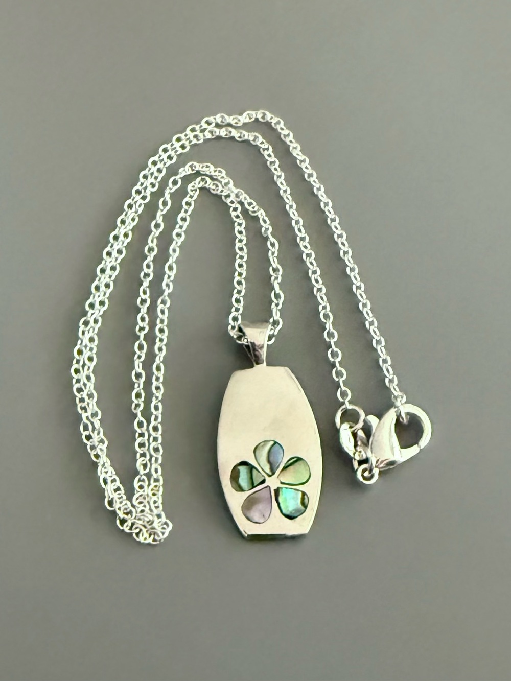 Sterling Silver Mexico Vintage Pendant Inlay Abalone w/ New Sterling Plate Chain